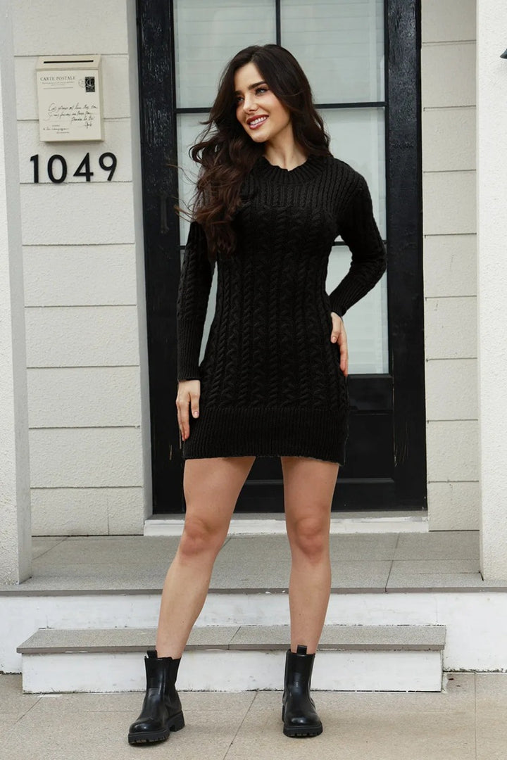 Knit dress for women with an artistic braid pattern and a fitted cut Lune London