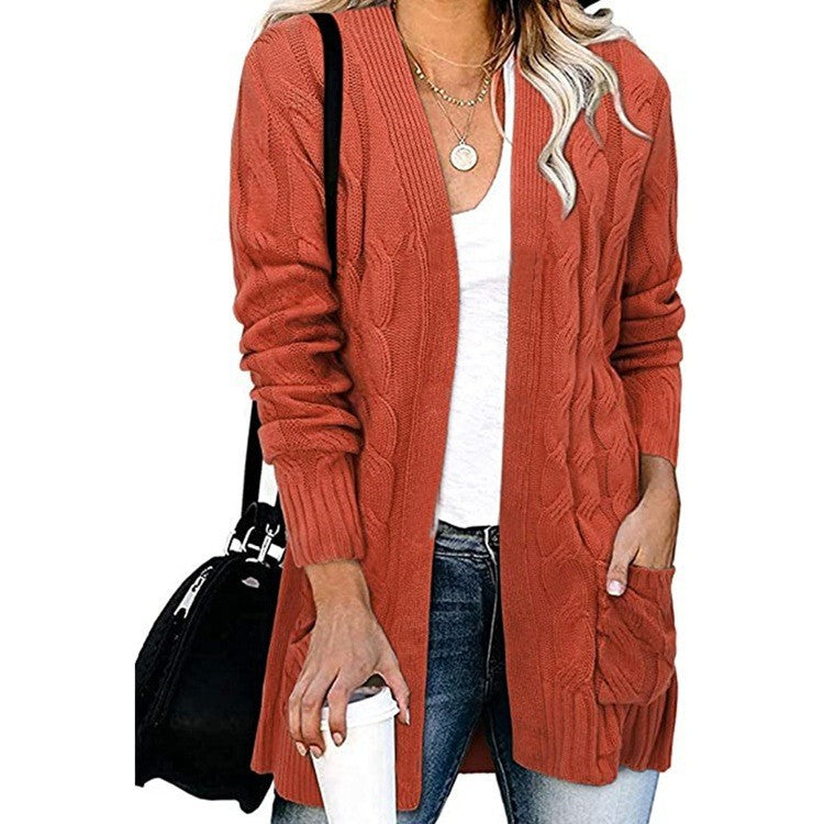 Cardigan femme en élégant motif en cable avec poches ouvertes Chic & Stil