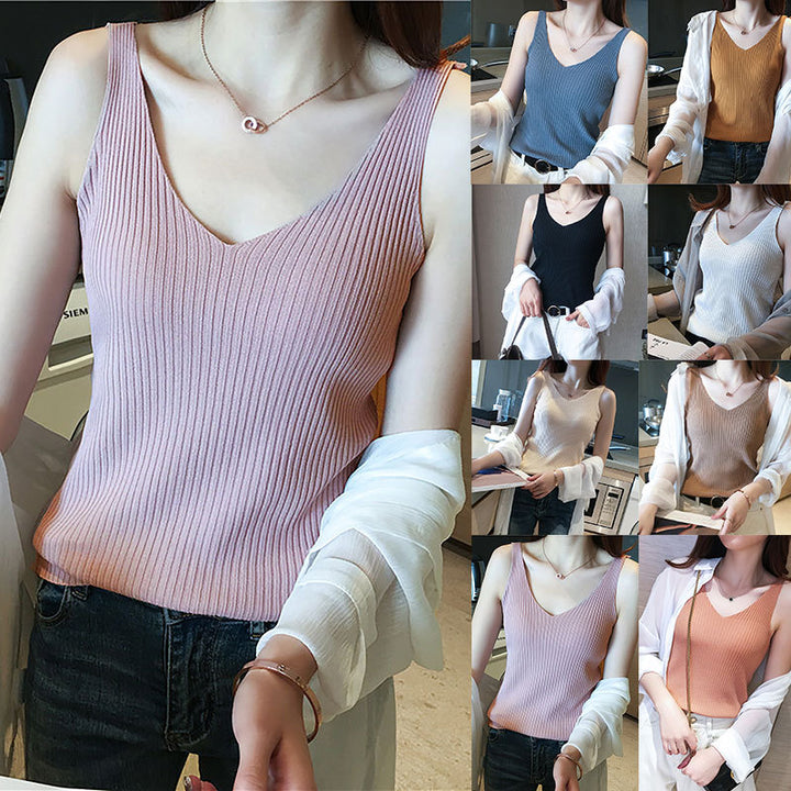Ladies Rib V-neck knit tank top Lune London