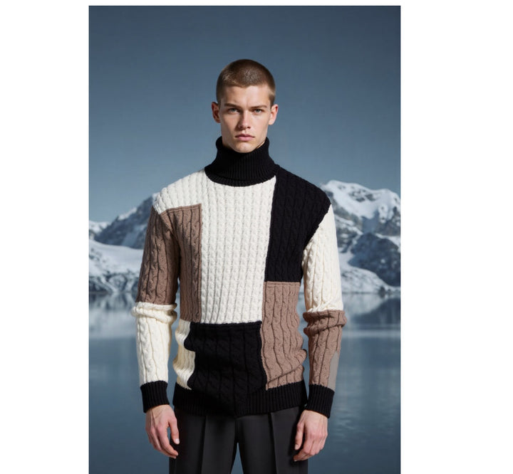 Elegant knitted sweater for men with textured pattern and high collar Lune London