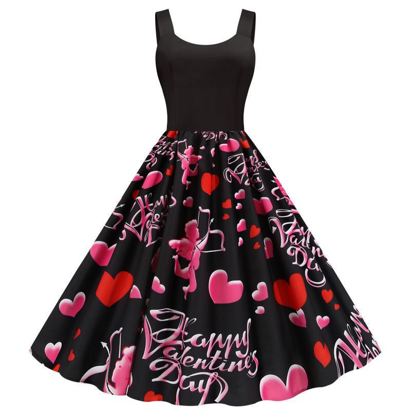 Robe Rockabilly pour femmes avec motif cœur et coupe en A Chic & Stil