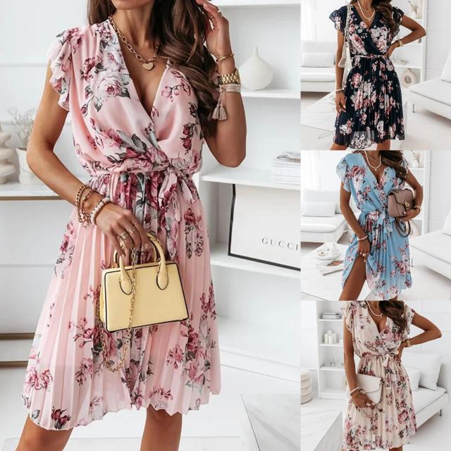 Ladies floral wrap dress with ruffles Lune London