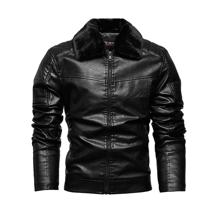Elegant faux leather jacket for men with soft teddy collar Lune London
