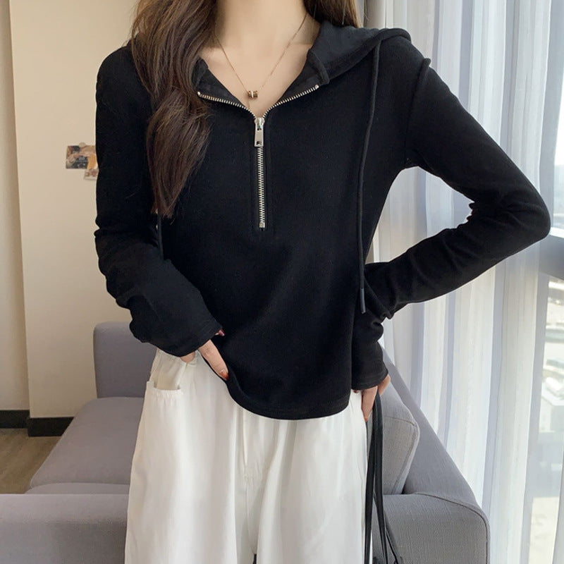 Women's modern hooded shirt with short zipper Chic & Stil