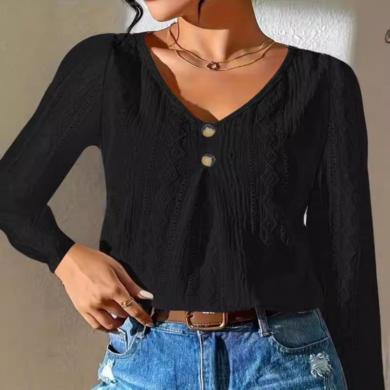 Women’s top with textured surface and elegant button detail Lune London
