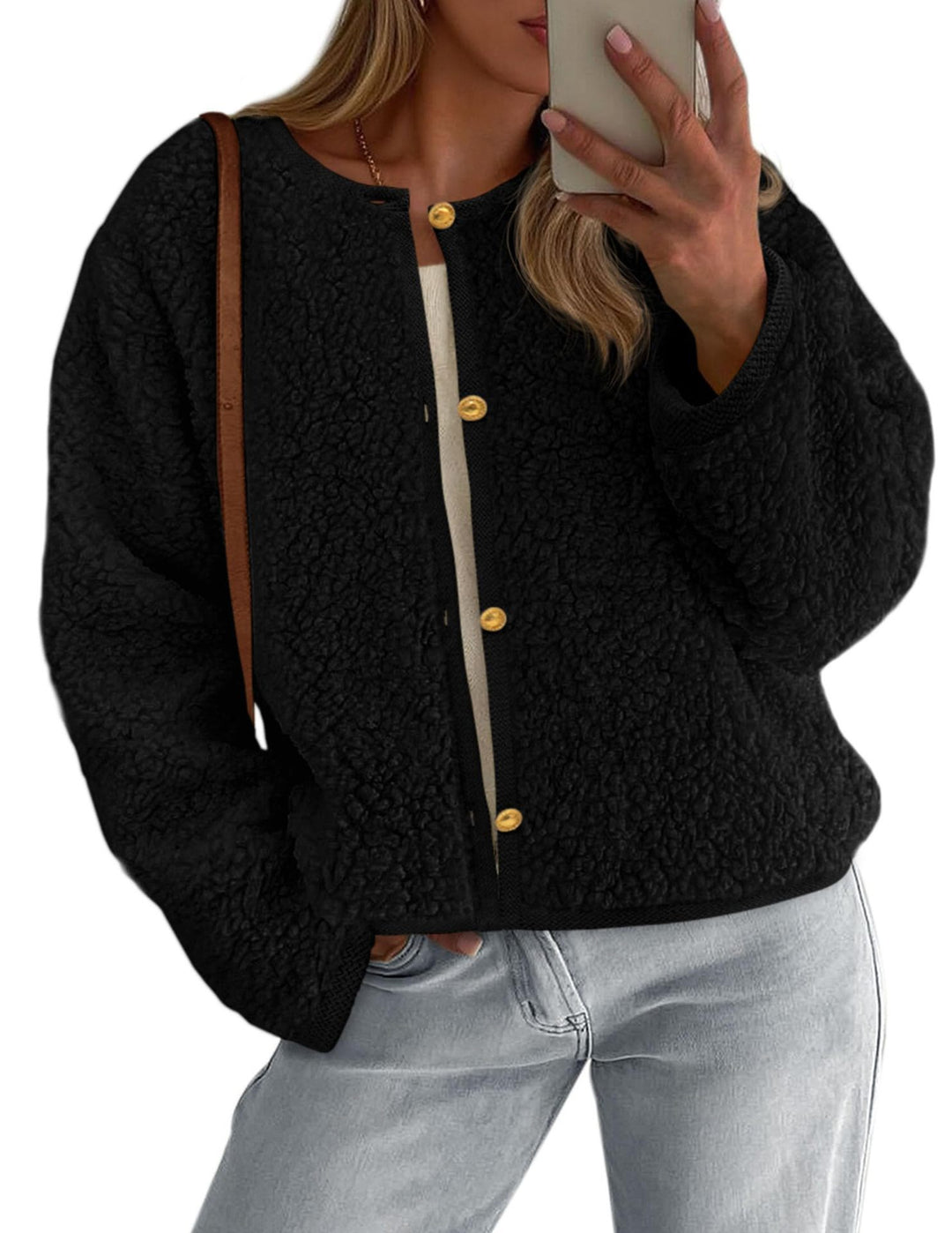 Veste en polaire confortable pour femmes avec détail de bouton et coupe surdimensionnée Chic & Stil