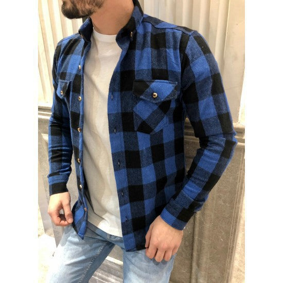 Men's Classic Flannel Shirts with Check Pattern and Practical Chest Pockets Lune London