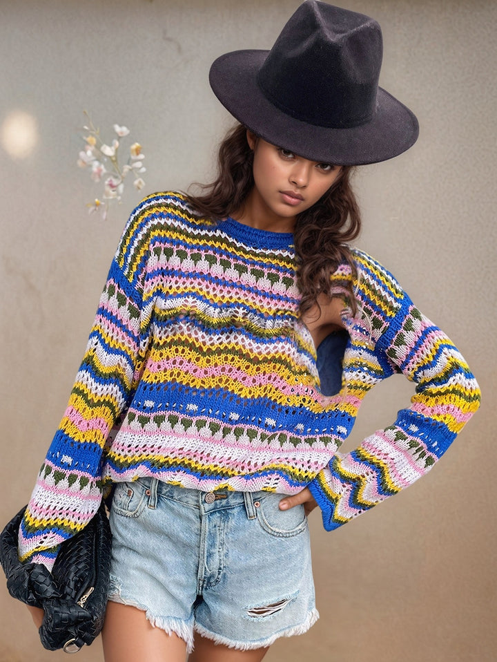 Ladies lightweight knitted sweater with a colorful pattern Lune London