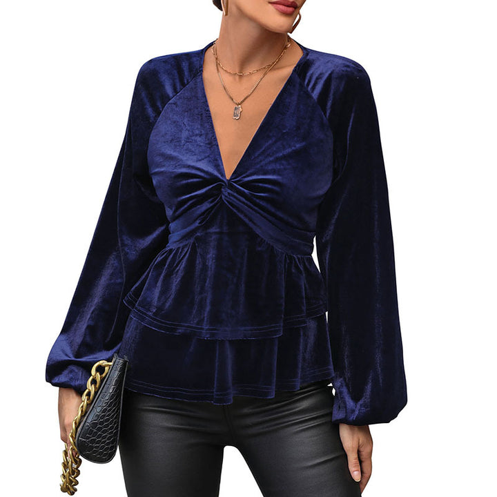 Top féminin avec un peplum volumineux et un décolleté en V profond Chic & Stil