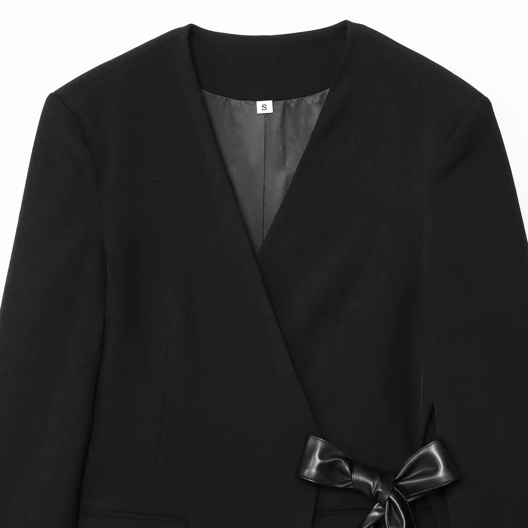 Elegant women’s draped cardigan with decorative satin belt Lune London
