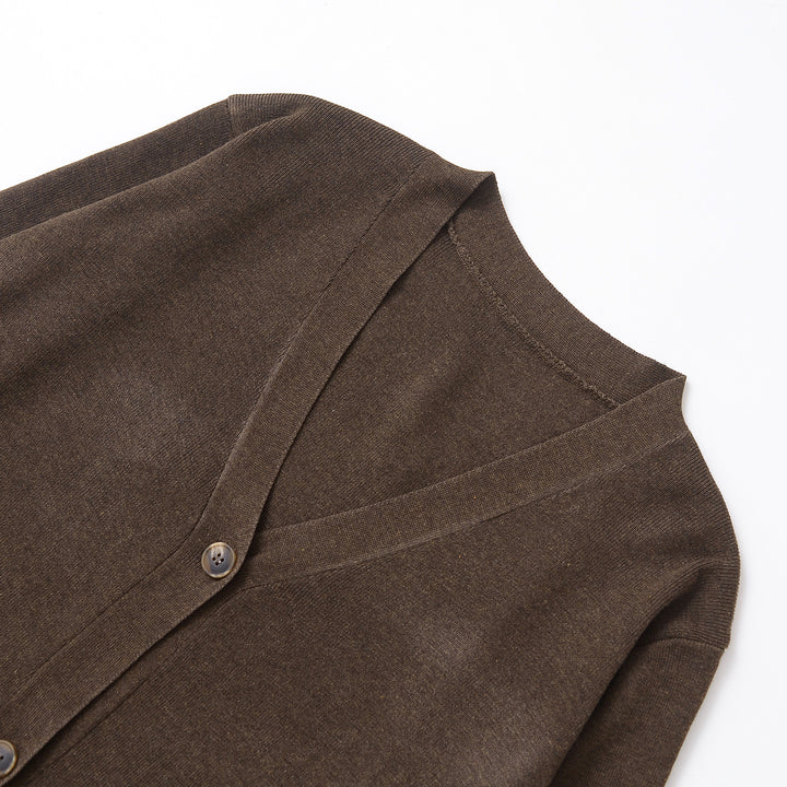 Knitted jacket for women with deep V-neck and practical pockets Lune London