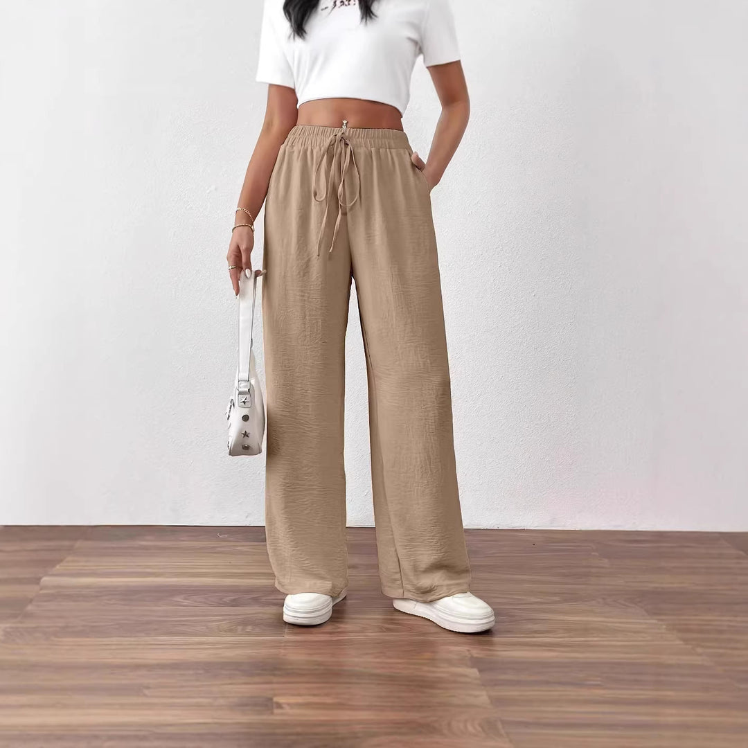 Pantalons larges en chiffon pour femmes avec taille élastique et cordon de serrage Chic & Stil