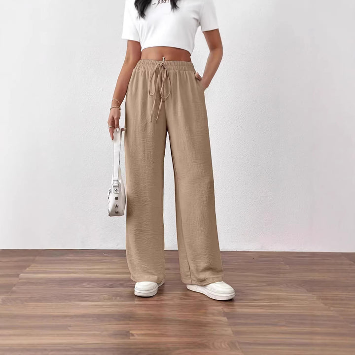 Pantalons larges en chiffon pour femmes avec taille élastique et cordon de serrage Chic & Stil