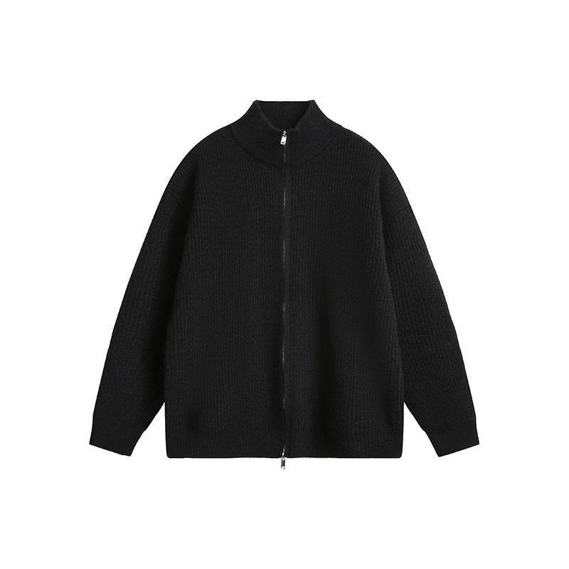 Chunky knit jacket for men with high collar and full zip Lune London