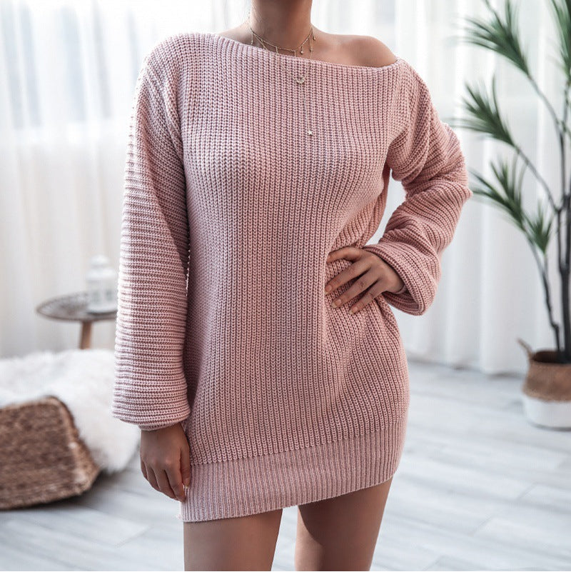 Knit dress for women in a casual off-shoulder style Lune London