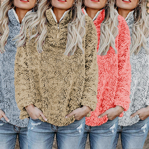 Ladies Cozy Fleece Jacket with High Collar and Zipper Lune London