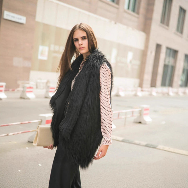 Women chic and stylish faux fur vest