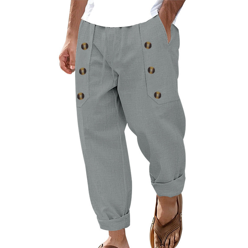 Casual linen cargo pants for men with practical buttons and side pockets Lune London