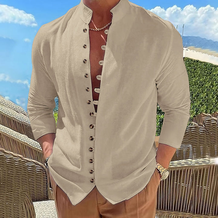 Shirt for men with Chinese collar and decorative buttonhole Lune London