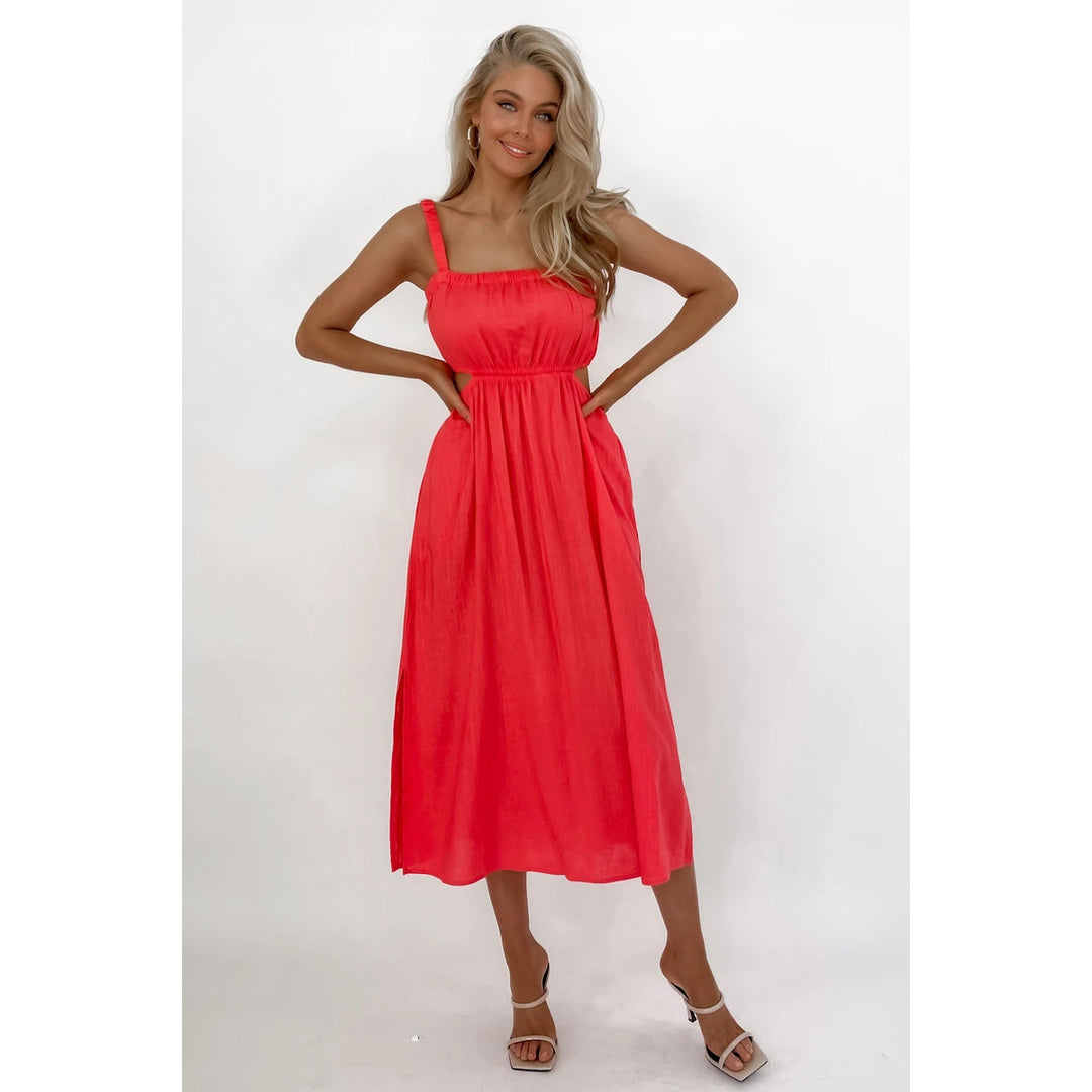 Ladies midi dress with sophisticated cut and side cut-outs