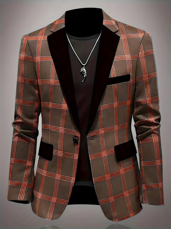 Men's elegant plaid blazer with velvet lapels Lune London