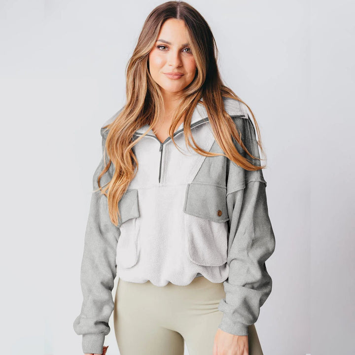 Ladies Sporty Fleece Pullover with Zip and Pocket Lune London