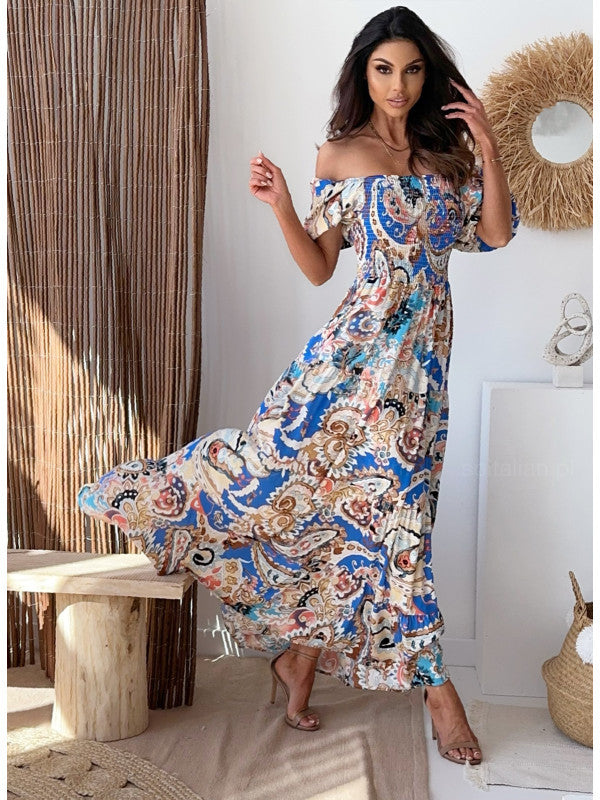 Off-shoulder maxi dress for women with flowing skirt Lune London