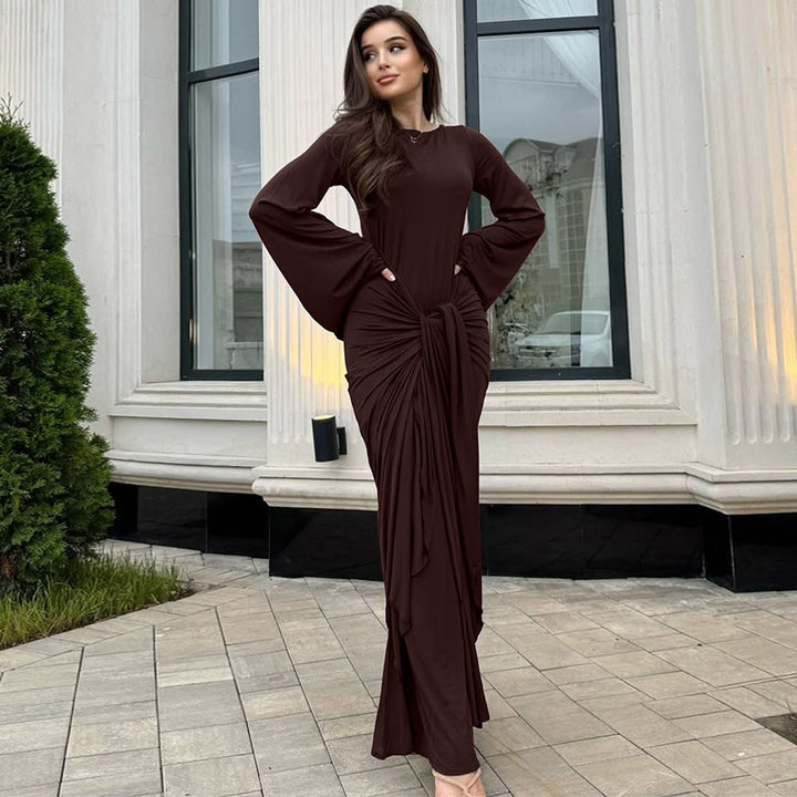 Lune London Elegant maxi dress for women with curved hem and casual batwing sleeves