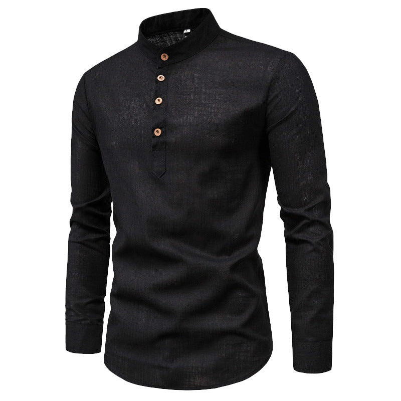 Trendy long-sleeve shirt for men with a high collar and elegant button placket Lune London