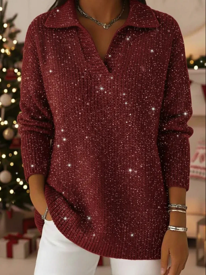 Pull en maille scintillante pour femmes avec col moderne Chic & Stil