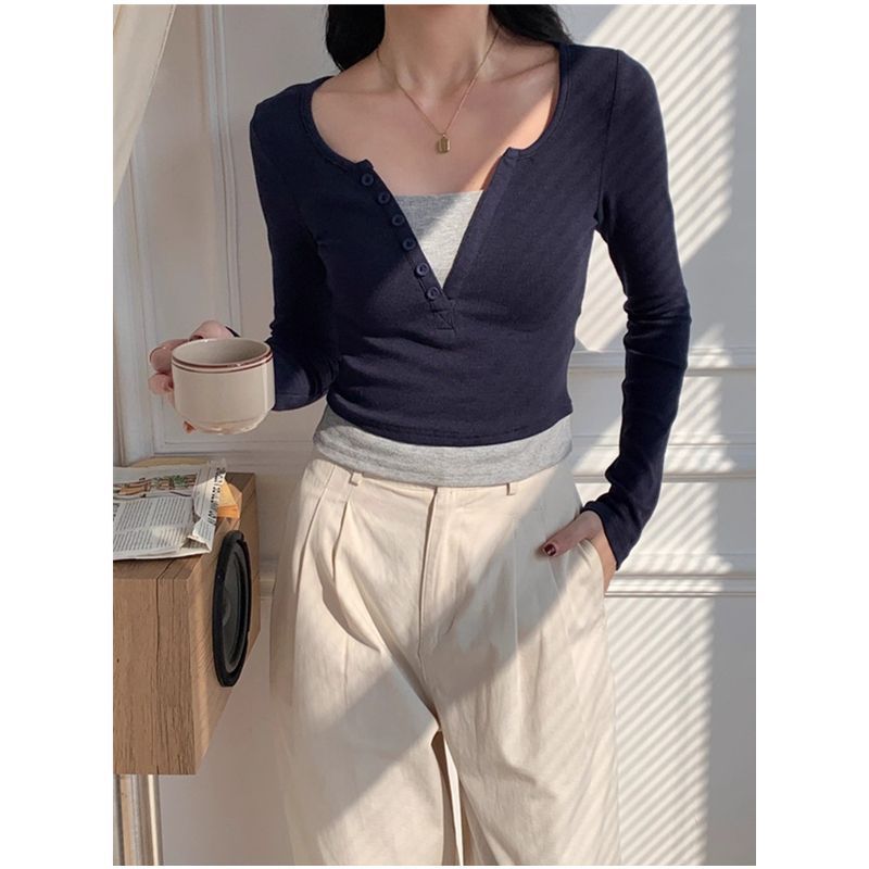 Women's long-sleeved cotton shirt with button placket Chic & Stil
