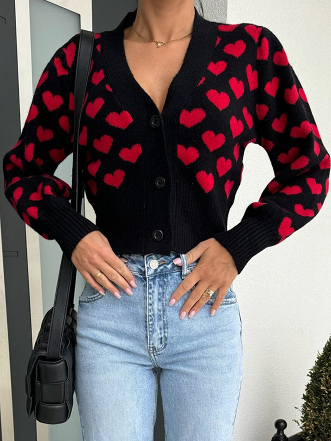 Lady cardigan with heart-shaped pattern and decorative buttons Lune London