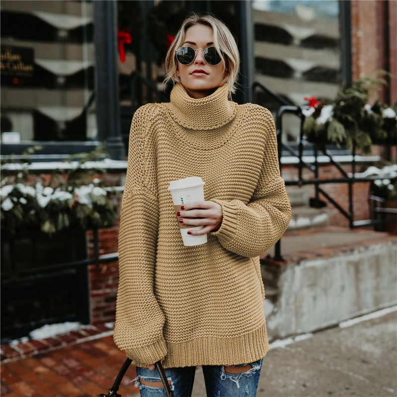 Thick knit sweater for women with a high collar and casual oversized fit Lune London