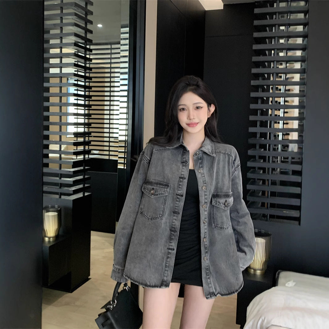 Chemise Veste en Jean Décontractée Femme avec Grandes Poches Plaquées Chic & Stil