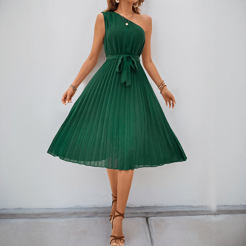 Robe midi plissée pour femme avec ceinture ajustée et coupe élégante Chic & Stil