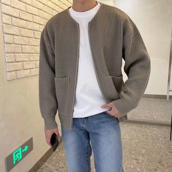 Chunky knit jacket for men with voluminous sleeves and high collar Lune London