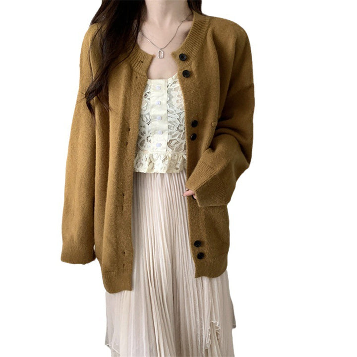 Ladies casual knitted cardigan with a fine texture and practical button details Lune London