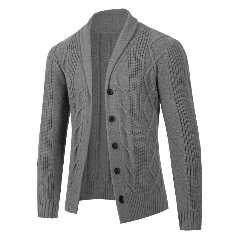 Trendy knitted jacket for men with high collar and decorative cable design Lune London