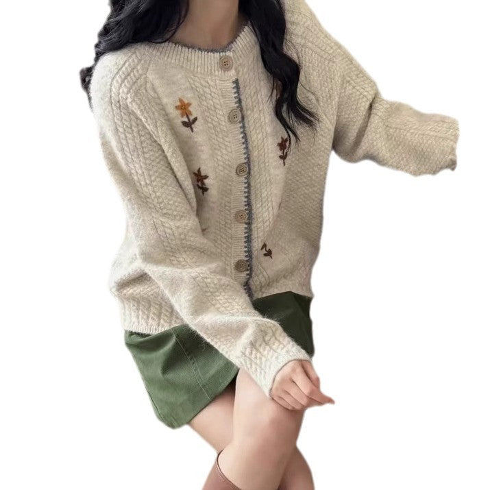 Ladies' knit jacket with floral design and high-quality button details Lune London
