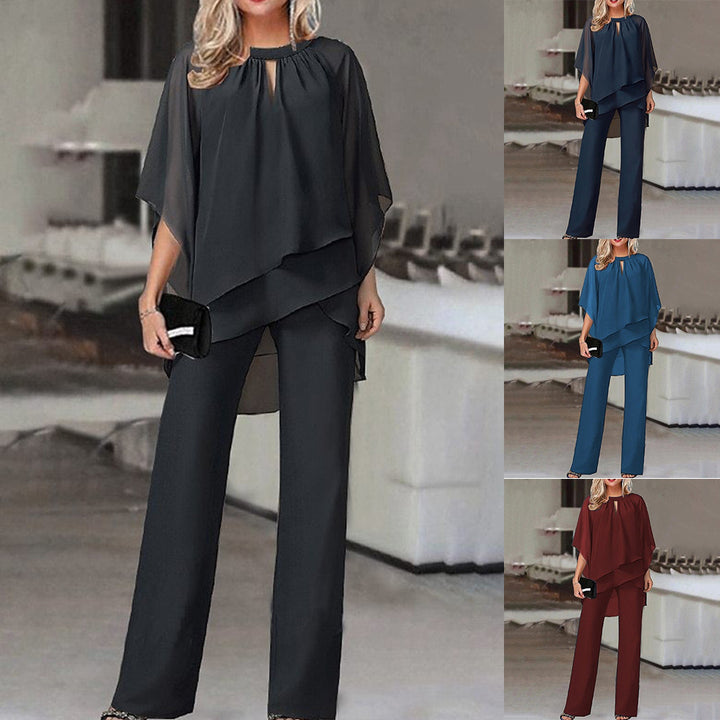 Ladies Elegant Chic Cape Jumpsuit Set