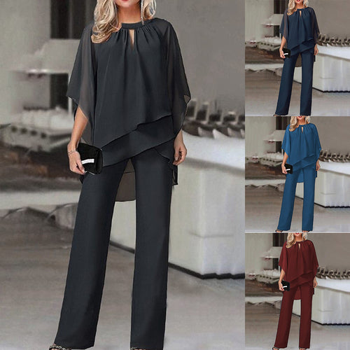 Ladies Elegant Chic Cape Jumpsuit Set