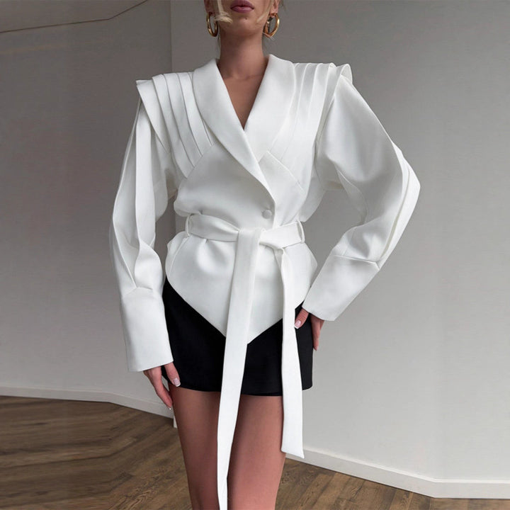 Ladies Elegant Jacket with Textured Details and Waist Belt Lune London