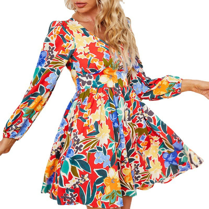 Short dress for women with narrow V-neck and long puff sleeves Lune London