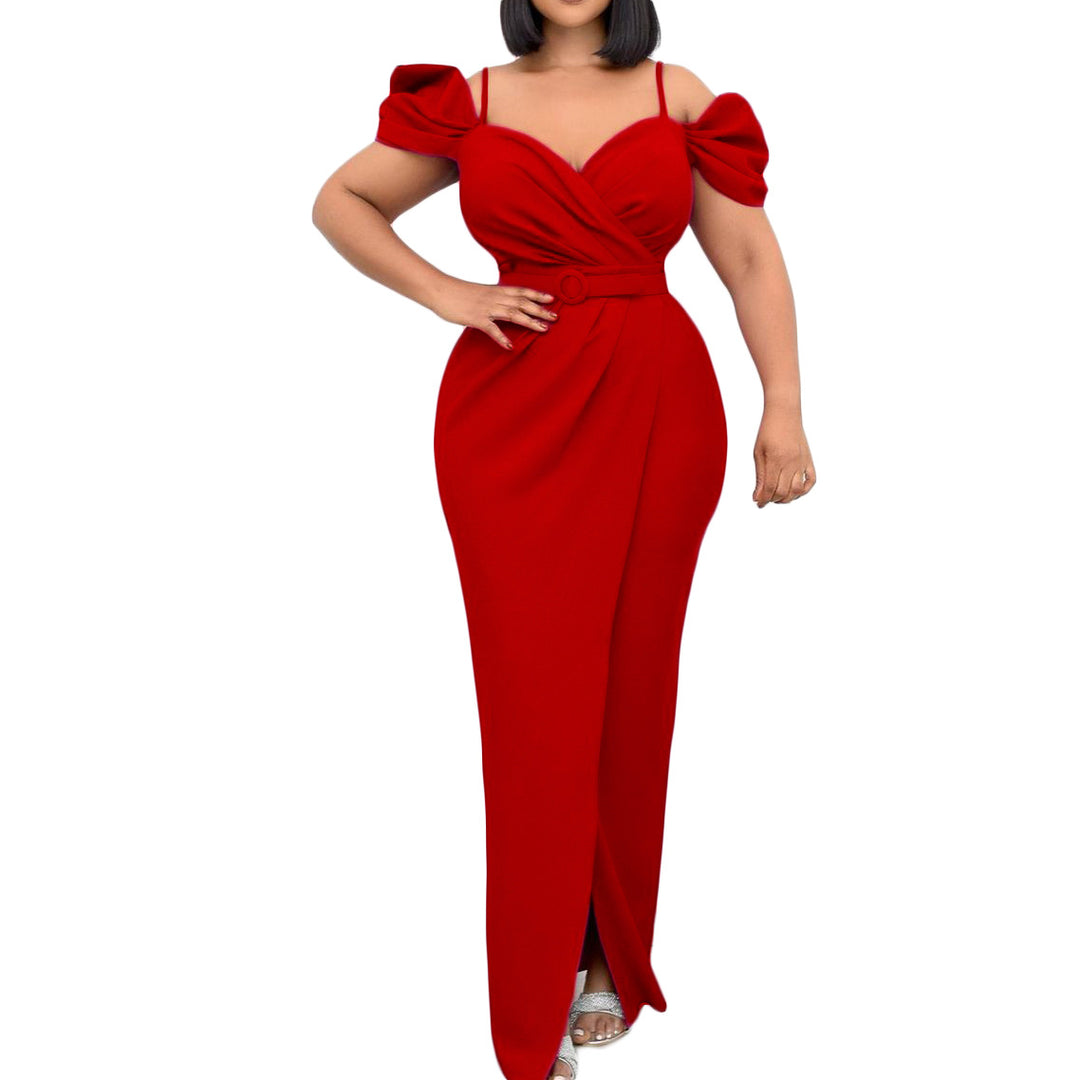 Ladies Elegant Wrap Dress with Voluminous Puff Sleeves and Chic Belt and Style