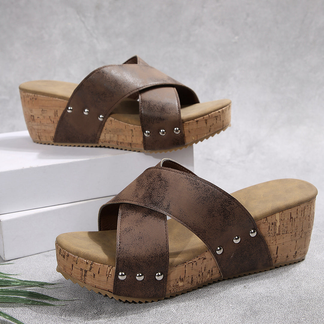 Wedge heeled sandals for women with elastic upper and non-slip sole Lune London