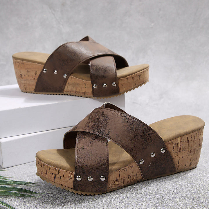 Wedge heeled sandals for women with elastic upper and non-slip sole Lune London