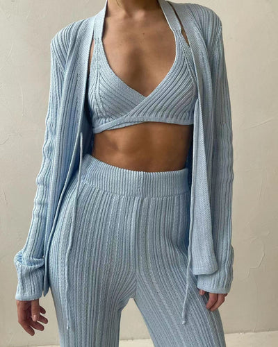 Ladies Knit Bra Set with Open Cardigan