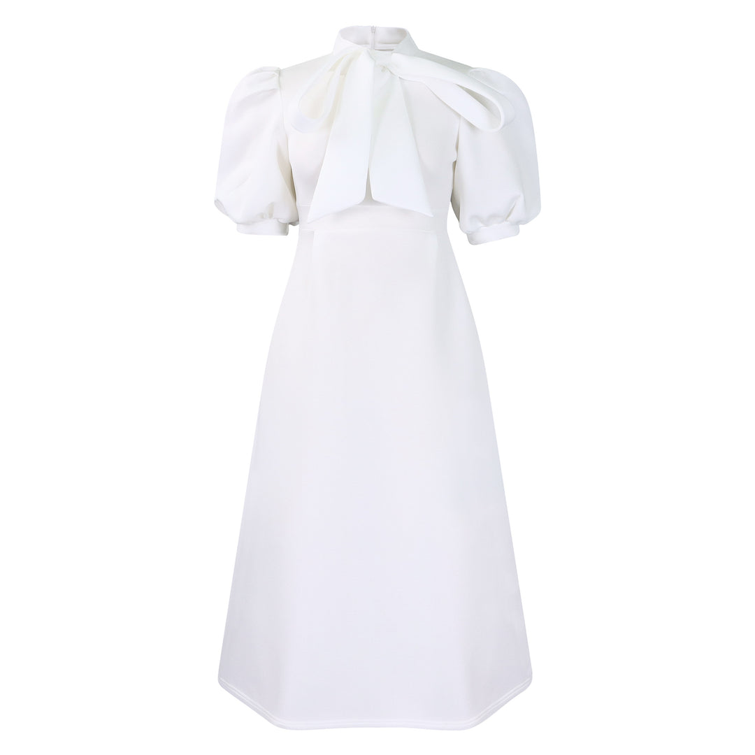 Midi dress for women with an elegant bow and puff sleeves Lune London