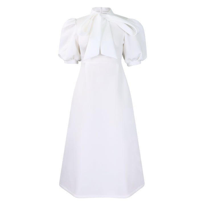Midi dress for women with an elegant bow and puff sleeves Lune London