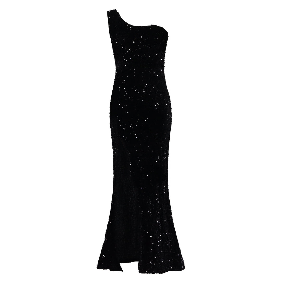 Sparkling evening dress for women with asymmetric neckline Lune London